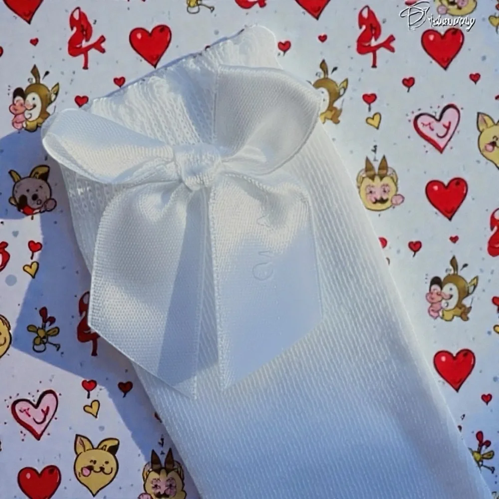 Kids white Knee Highs with Satin Bow